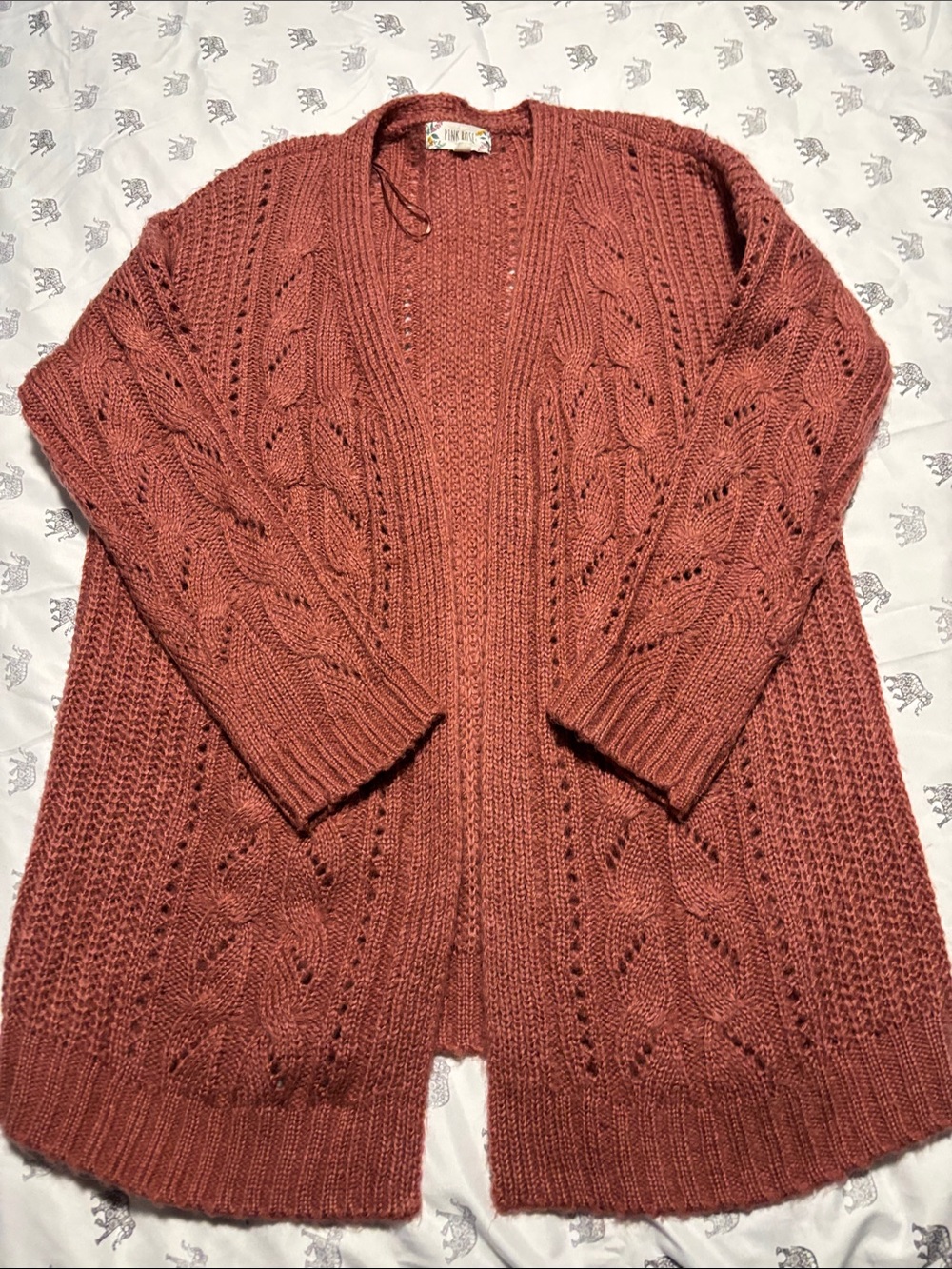 Pink Rose Rust Cable Knit Open-Front Cardigan